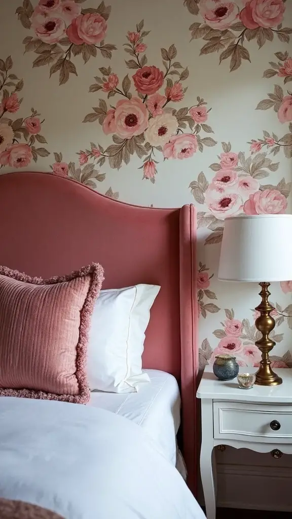 accent wallpaper enhances headboard area