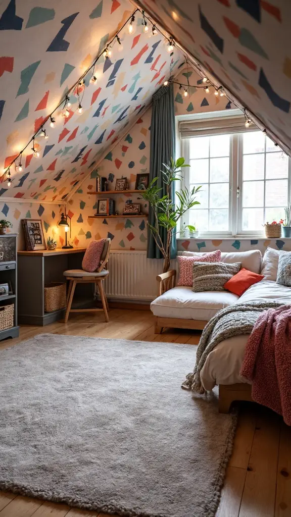 accentuate low ceilinged spaces with wallpaper