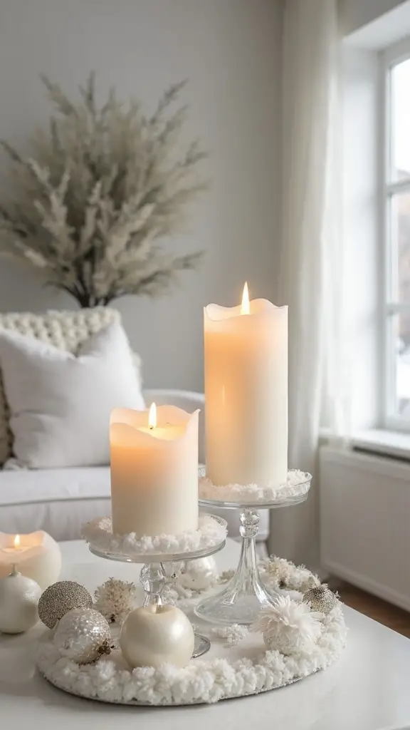 ambient white christmas candle arrangements