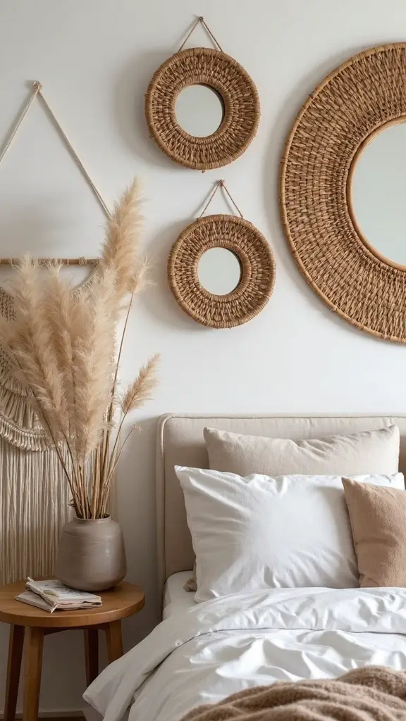 bohemian bedroom mirror arrangement
