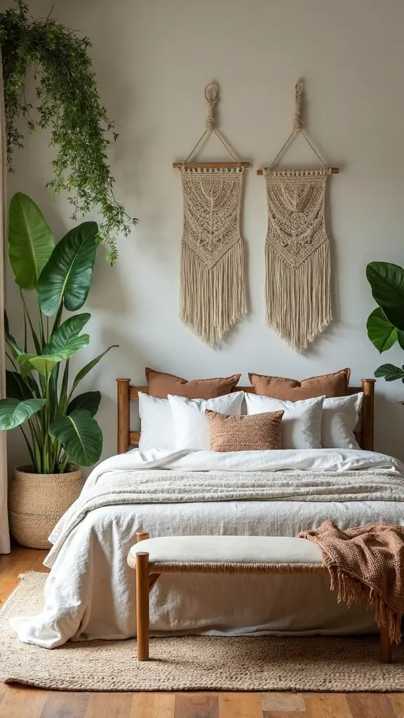 bohemian bedroom sanctuary natural air purifying plants