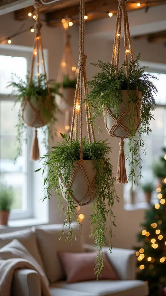 bohemian macrame christmas plant decor
