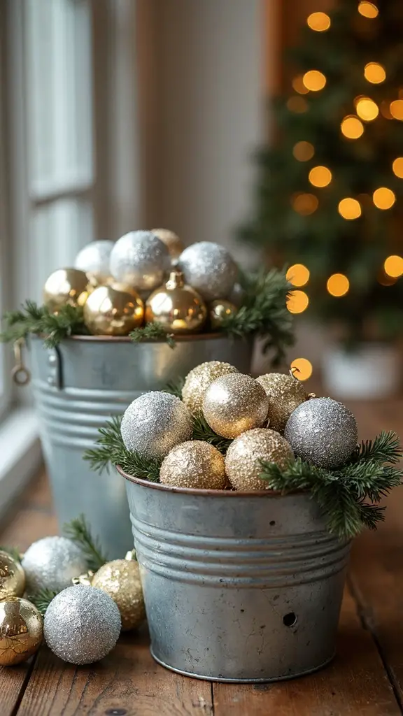 captivating metallic ornament filled galvanized display