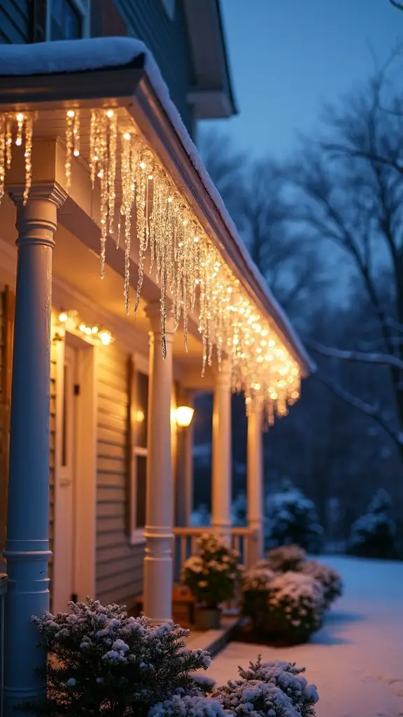 cascading icicle lights create cozy ambiance