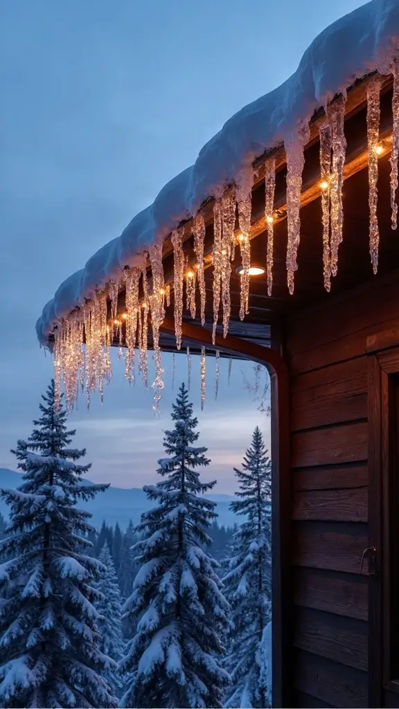 cascading roofline icicle light display