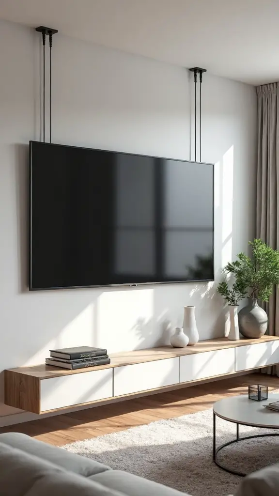 ceiling suspended industrial tv aesthetic