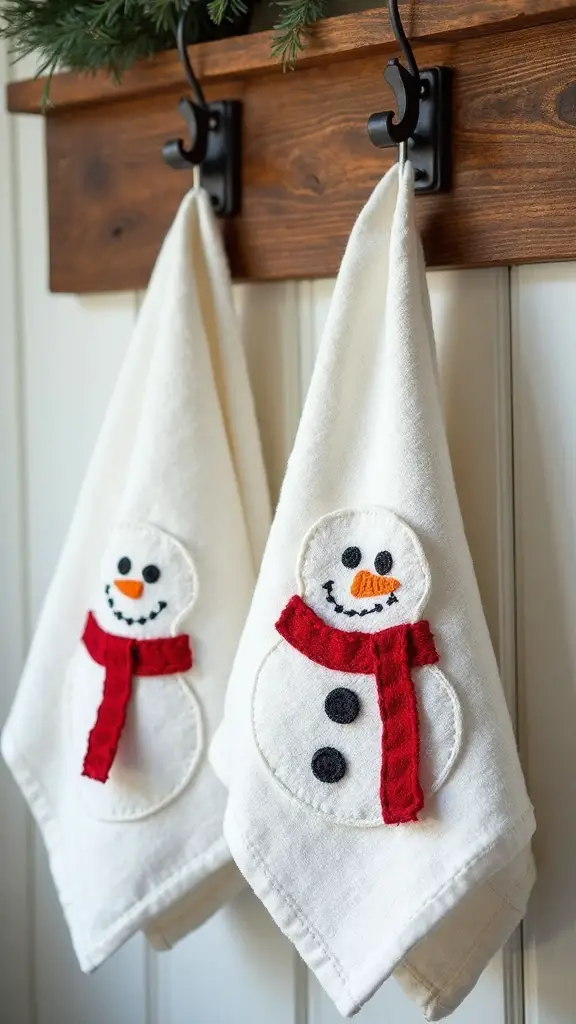 charming snowman themed holiday kitchen towels