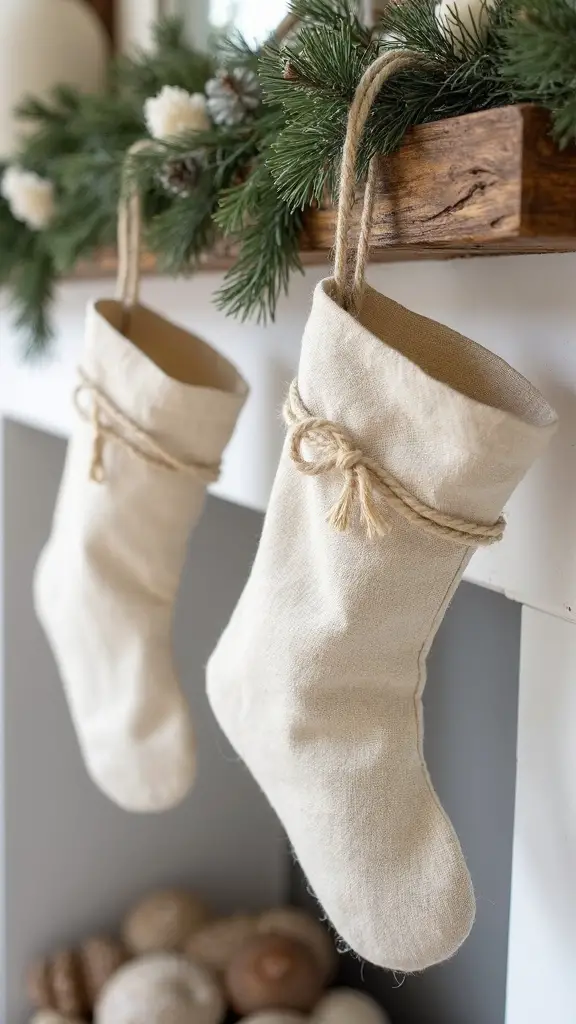 coastal farmhouse christmas stockings with rope ties