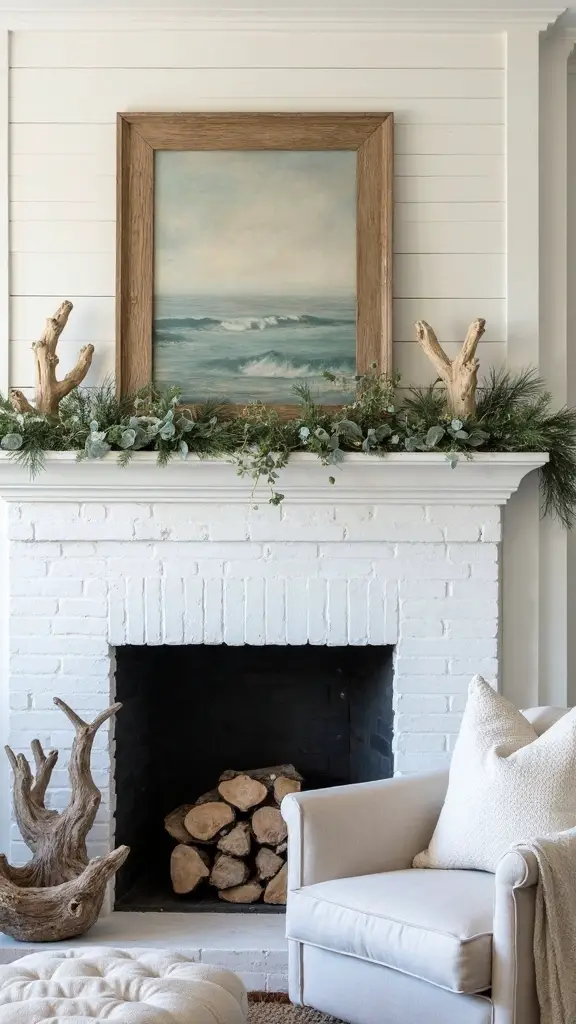 coastal natural elegant christmas mantel decor