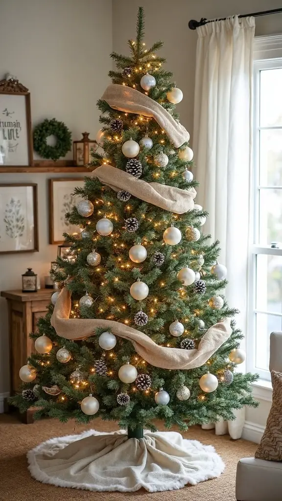 cohesive farmhouse christmas ornament display