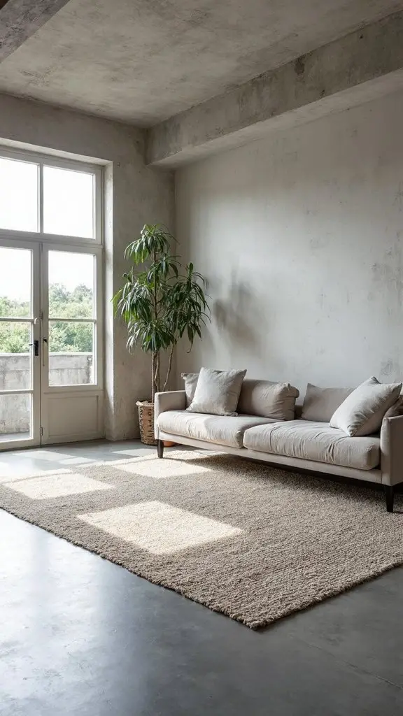 contrast concrete with textured rugs