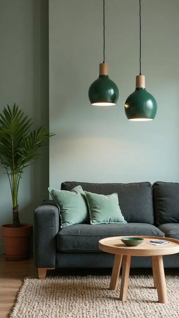 contrasting jade lighting elevates grey furniture