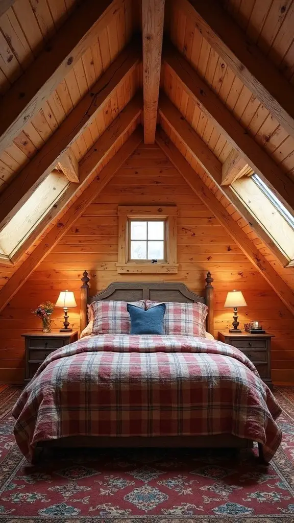 cozy cabin inspired attic wood paneling