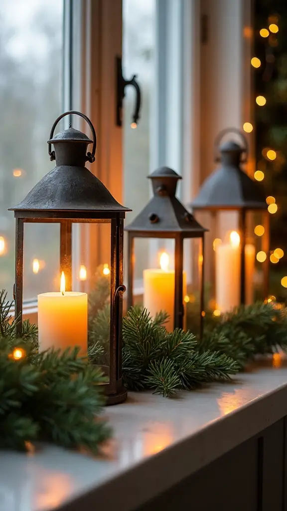 cozy christmas kitchen ambiance with lanterns