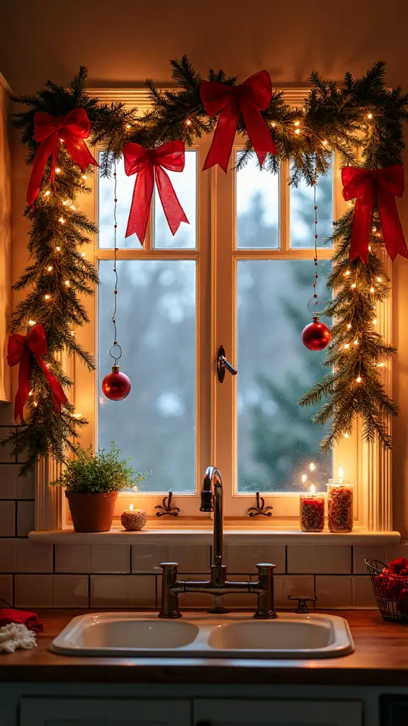 cozy christmas kitchen window decor