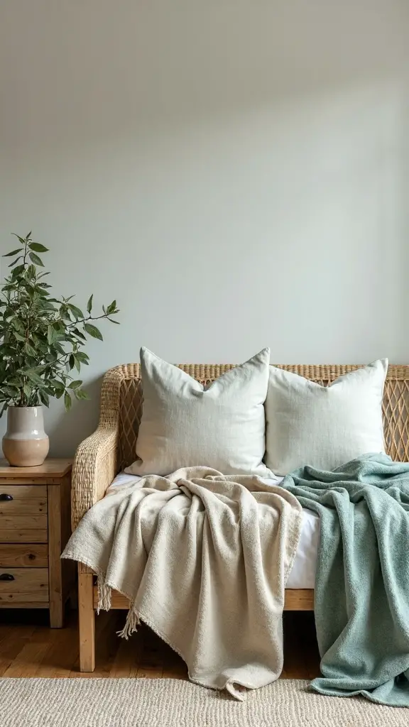 cozy coastal boho bedroom throws