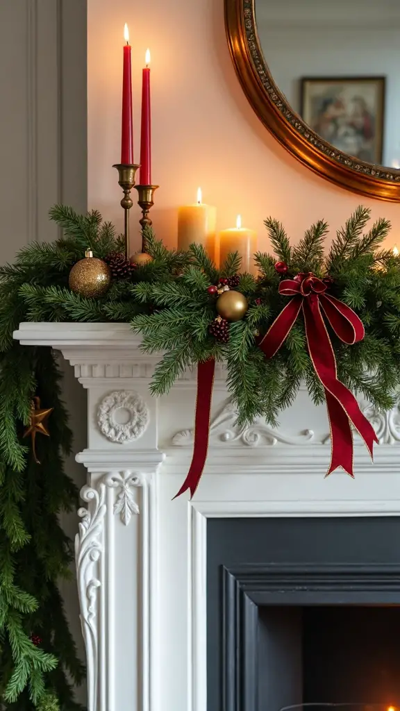 cozy evergreen mantel holiday decor