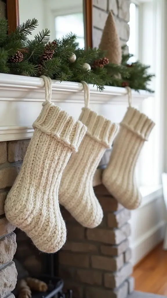 cozy farmhouse christmas stocking display