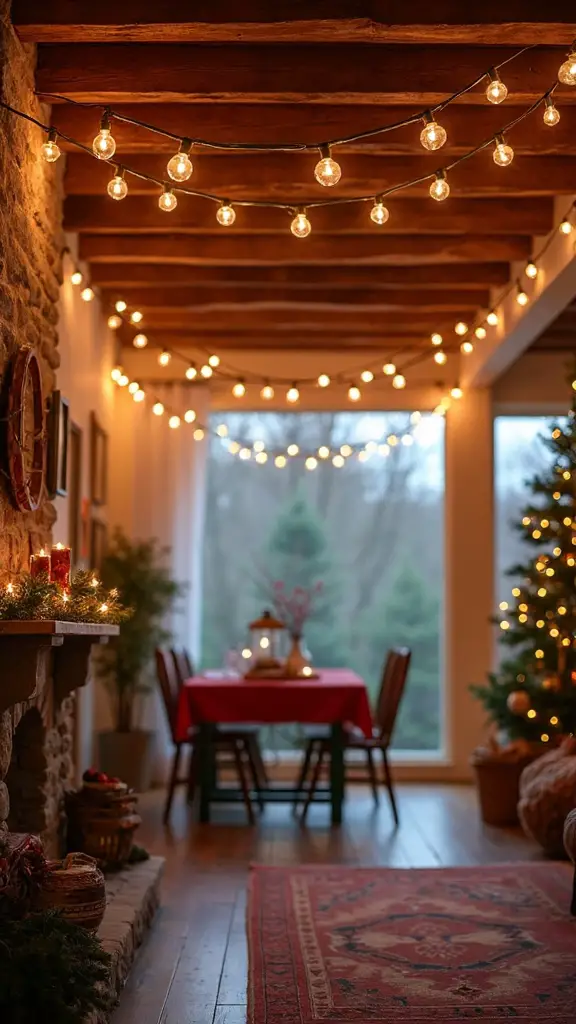 cozy farmhouse christmas string light ambiance
