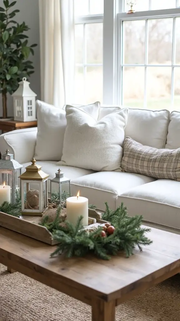 cozy farmhouse neutral plaid arrangements