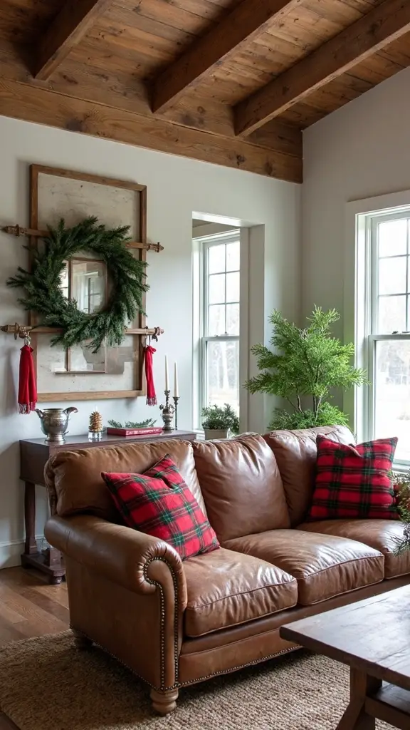 cozy farmhouse plaid christmas throw pillows