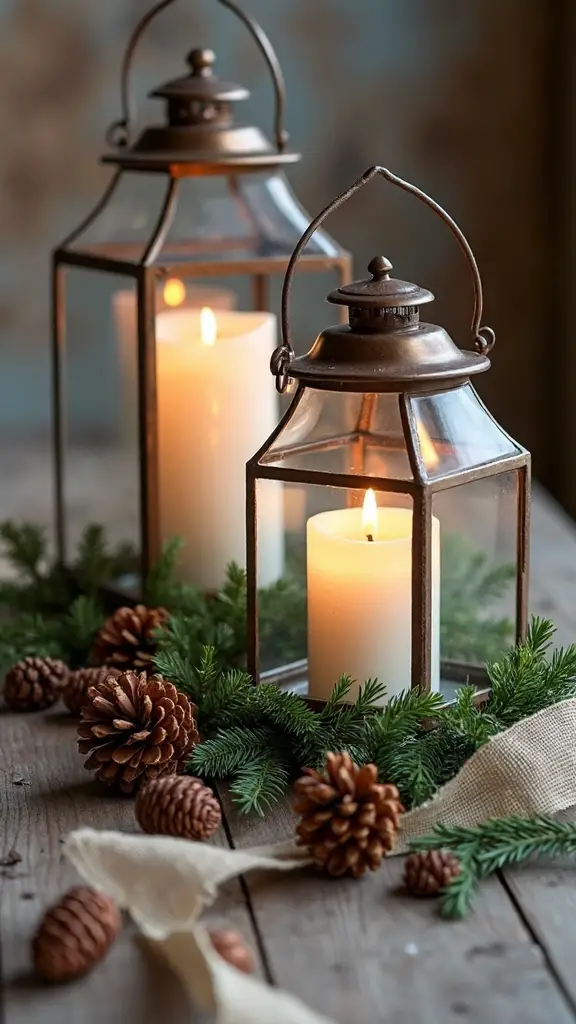 cozy farmhouse winter lantern decor