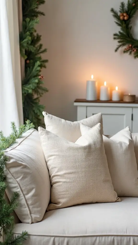 cozy neutral christmas throw pillows