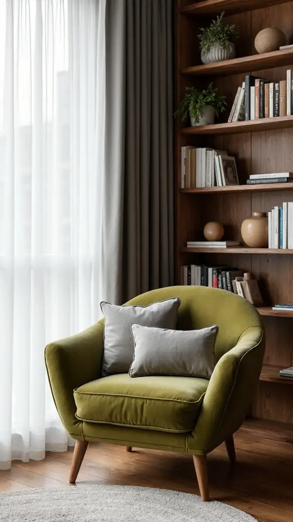 cozy olive green reading sanctuary