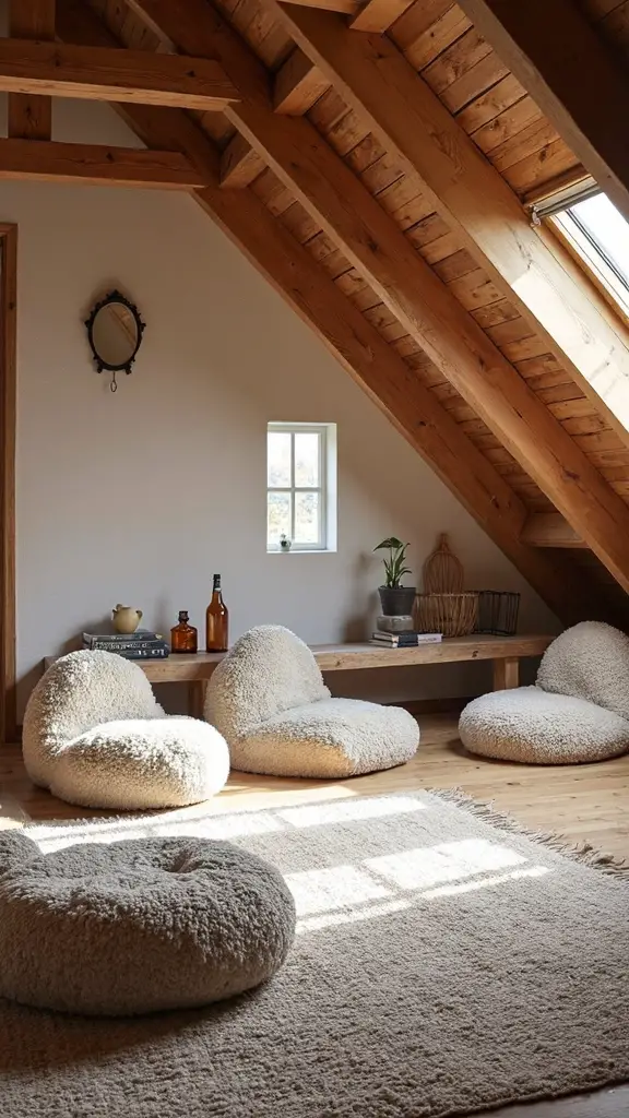 cozy slanted roof floor seating areas