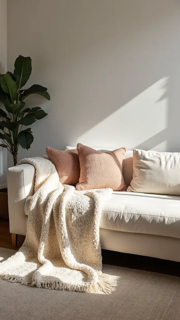 cozy textiles elevate minimalist living room