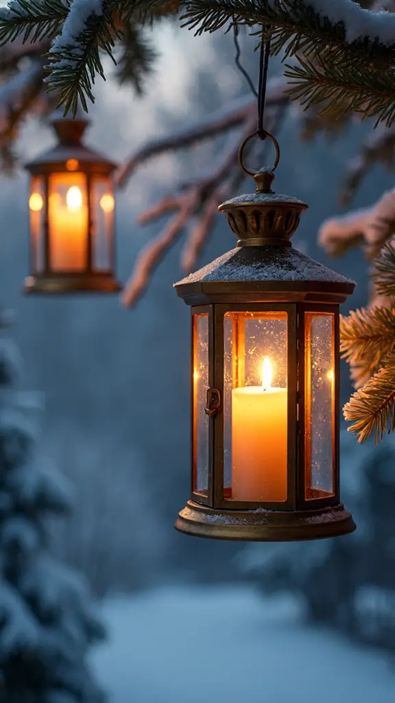 cozy vintage christmas lantern display