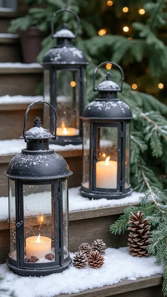 cozy winter wonderland lantern display