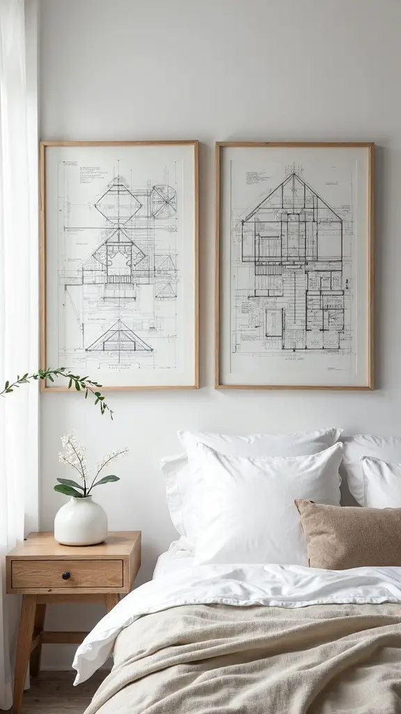 curated architectural drawing wall art