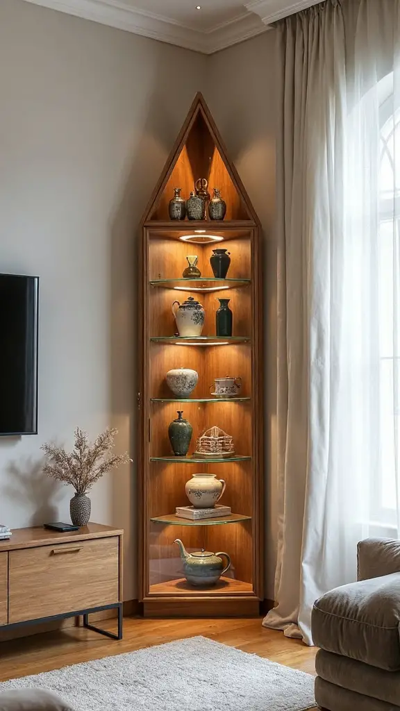 curated corner collectible display cabinet