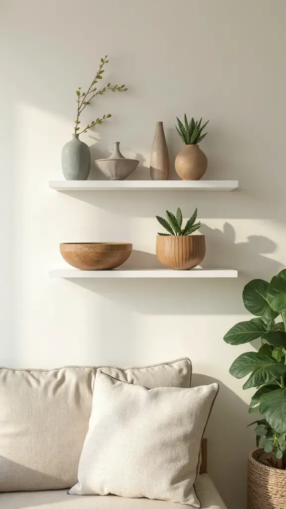 curated minimalist floating shelf decor