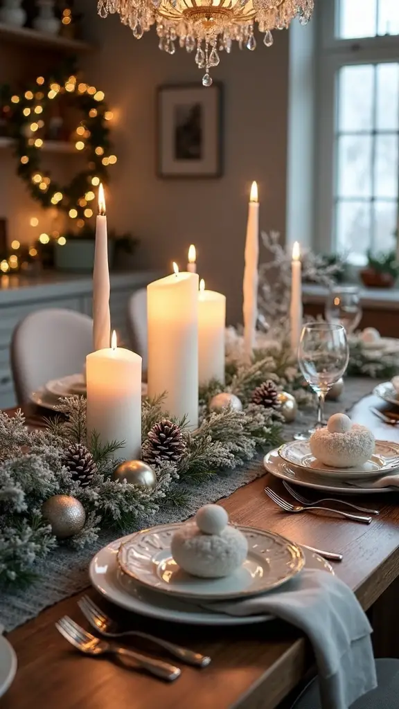 dramatic candlelit winter wonderland centerpiece