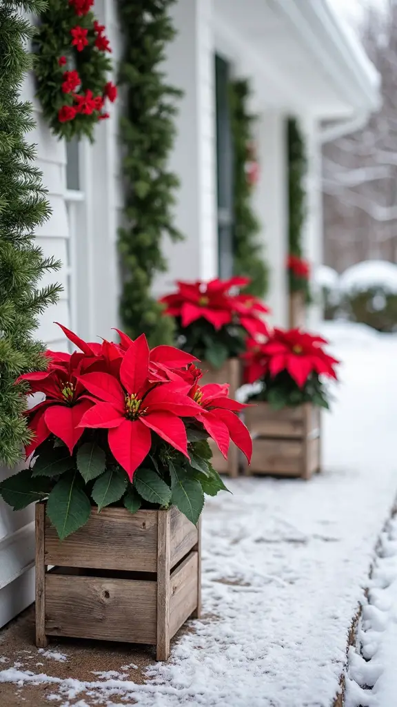 dramatic christmas poinsettia container arrangements