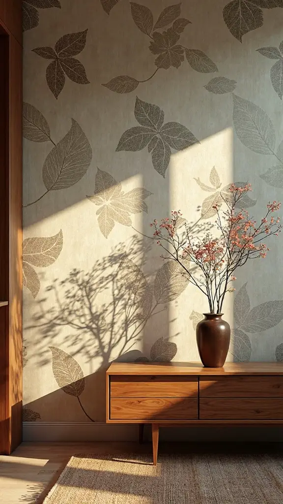 dramatic shadows highlight textured wallpaper patterns