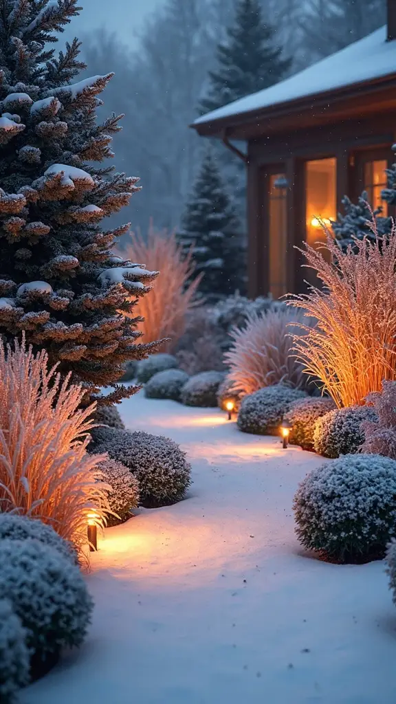 dramatic winter landscape lighting display