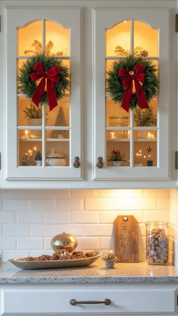 elegant focused holiday cabinet decor