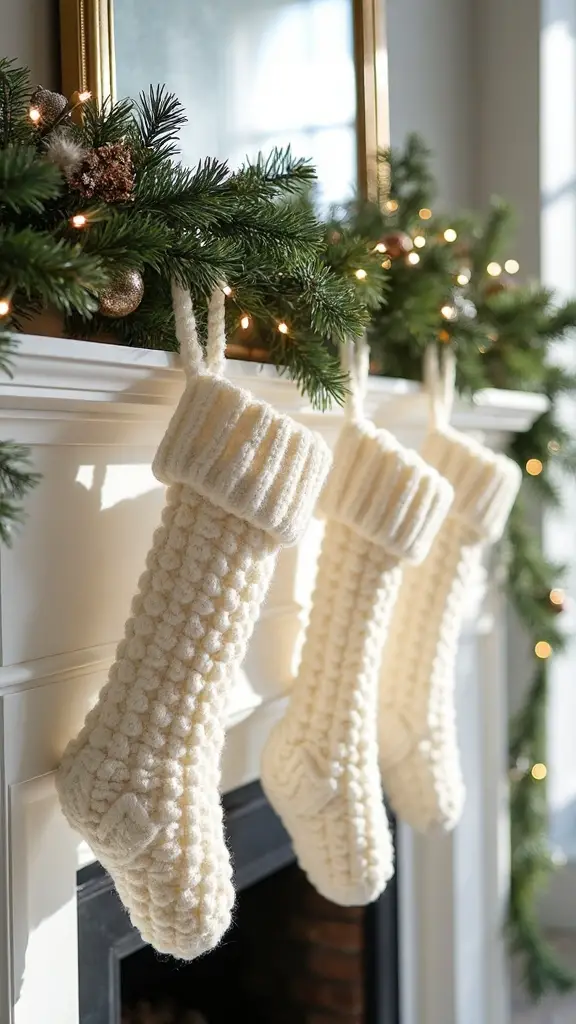 elegant neutral holiday stocking display