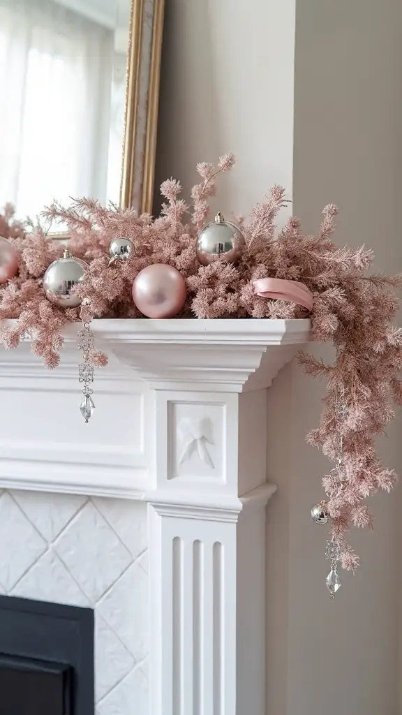 elegant sparkling layered holiday mantelpiece display
