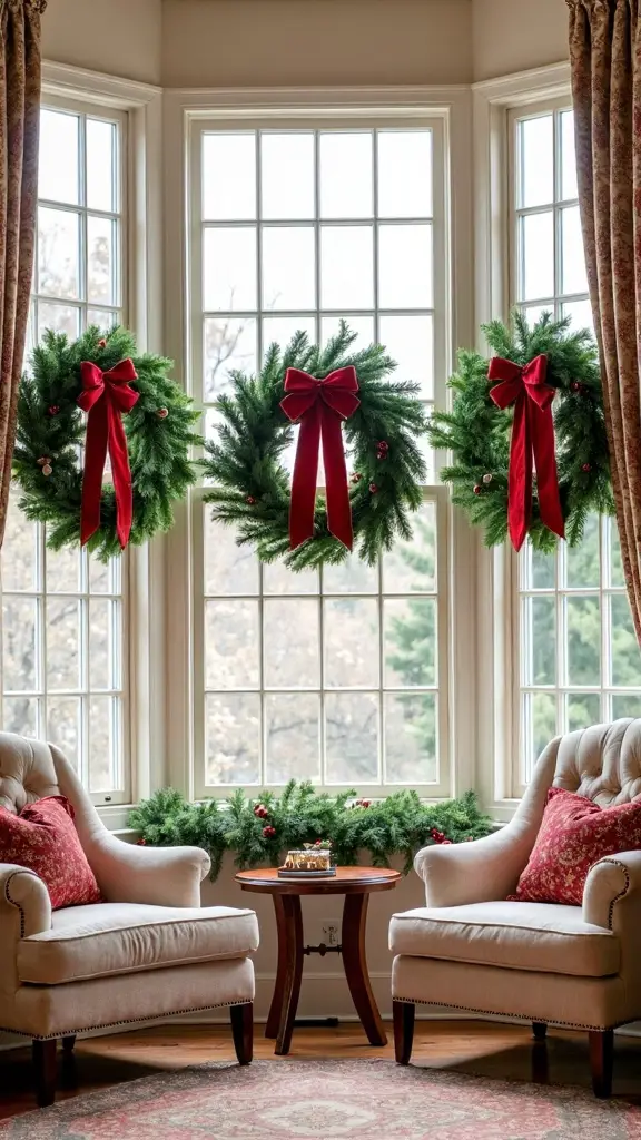 elegant symmetrical christmas window decor
