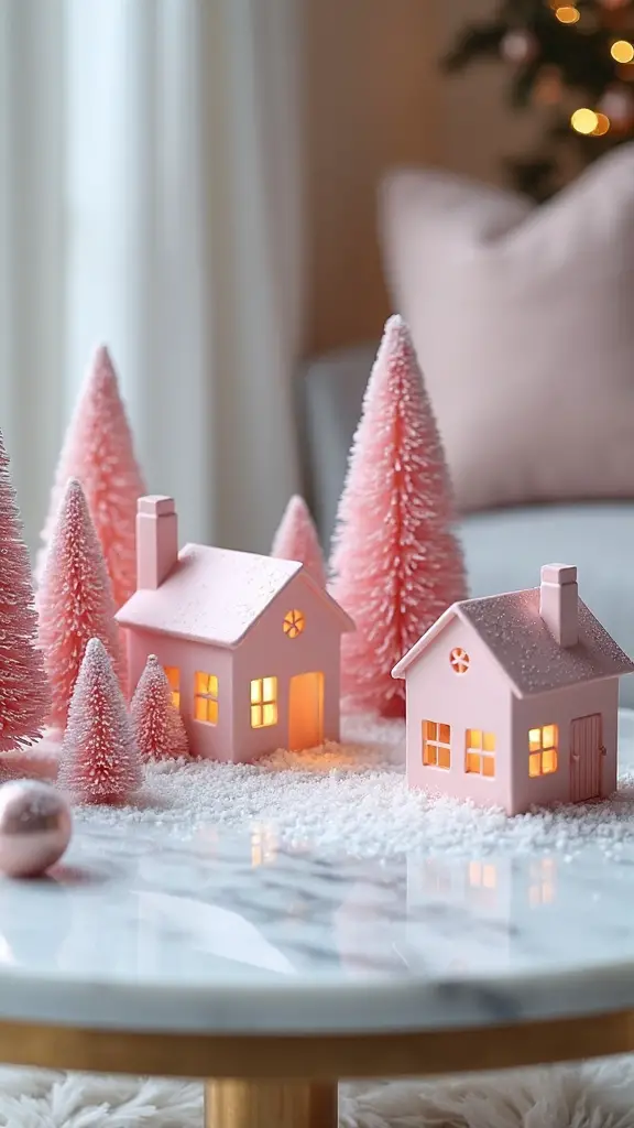 enchanting pink christmas village display