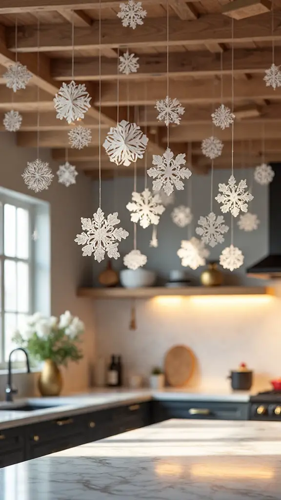 ethereal floating paper snowflake ceiling d cor