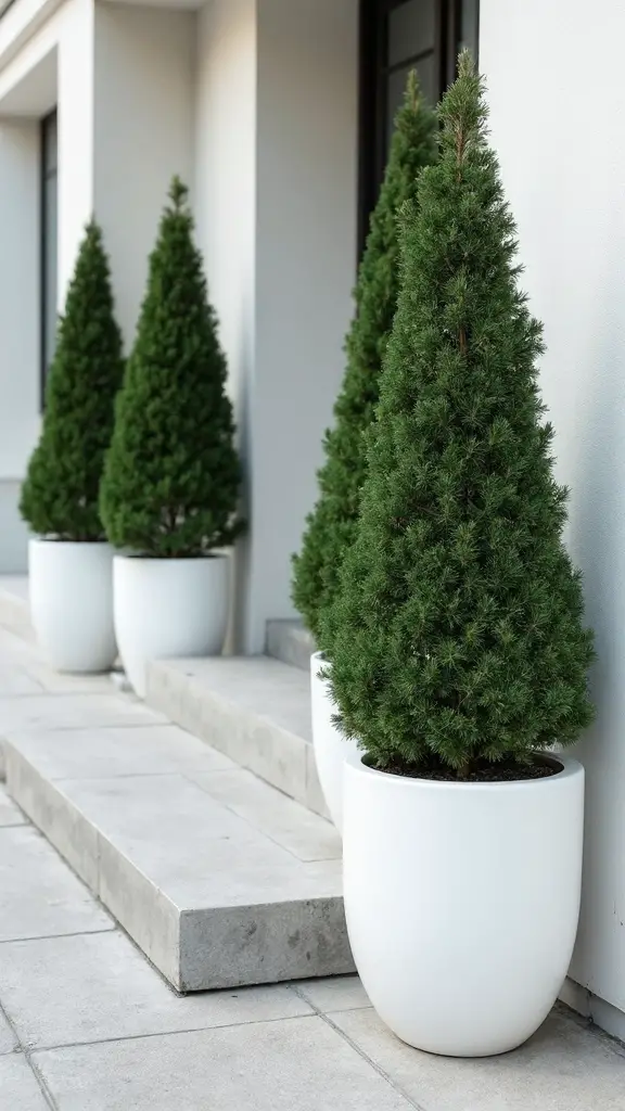 evergreen planters framing entryway elegantly