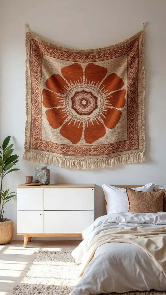 fabric wall art enhances bedroom decor