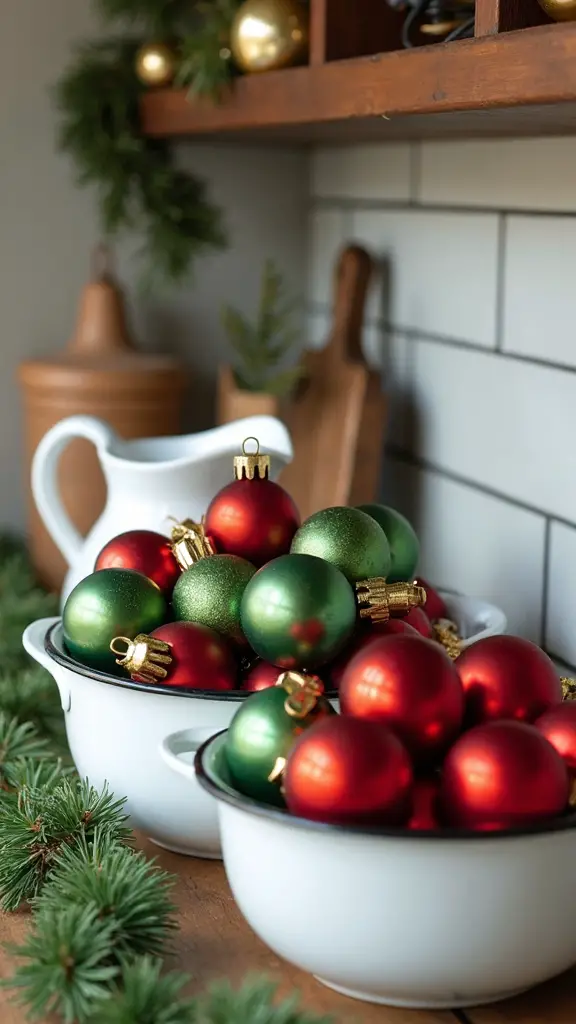 farmhouse cheer with enamelware and ornaments
