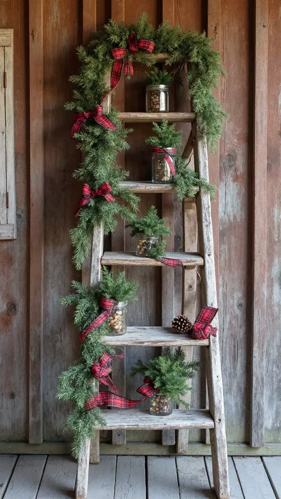 farmhouse christmas decor ladder display