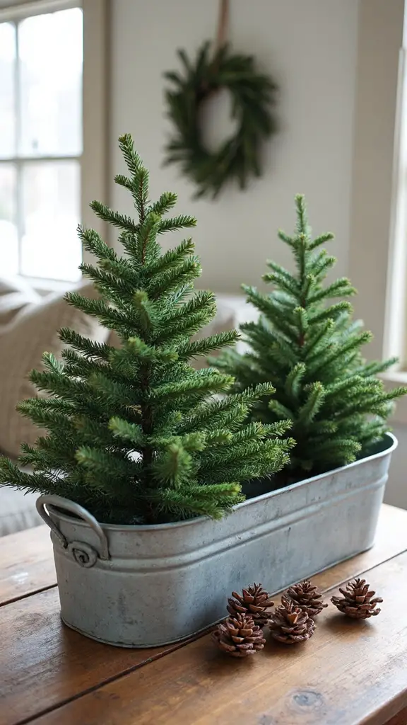 farmhouse christmas vignettes with galvanized troughs